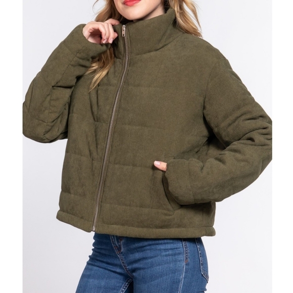 #17893 🛑S,L High Neck Corduroy Puffer Jacket - Picture 3 of 4